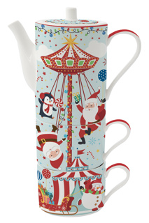 Dekoratief | Tea for two 'Santa Carrousel', porselein, 240ml+240ml+500ml | A246031