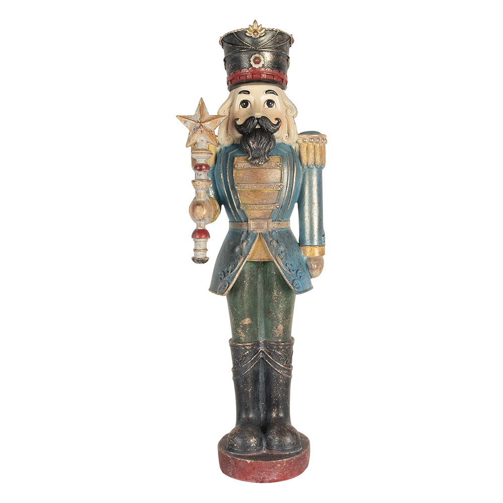 Clayre & Eef   | Kerstdecoratie Notenkraker Blauw Groen 21x15x60 cm | 5PR0186