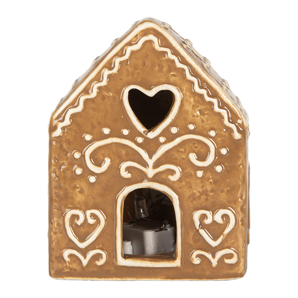 Clayre & Eef   | Decoratie Huisje met LED Bruin Wit 8x6x10 cm | 6CE2330