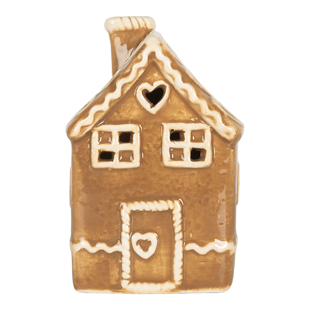 Clayre & Eef   | Decoratie Huisje met LED Bruin Wit 7x7x11 cm | 6CE2331