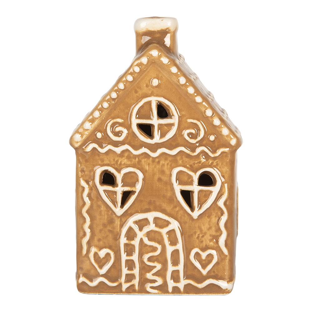 Clayre & Eef   | Decoratie Huisje met LED Bruin Wit 7x6x12 cm | 6CE2332