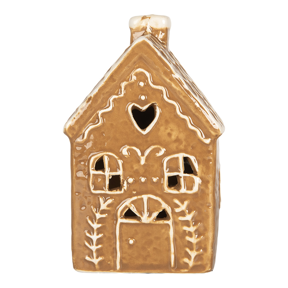Clayre & Eef   | Decoratie Huisje met LED Bruin Wit 7x6x12 cm | 6CE2333