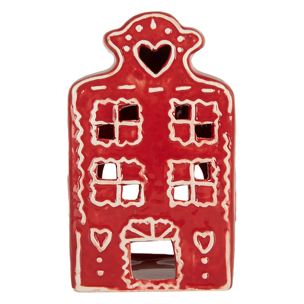 Clayre & Eef   | Theelichthouder Kerst Huisje Rood Wit 8x7x13 cm | 6CE2336