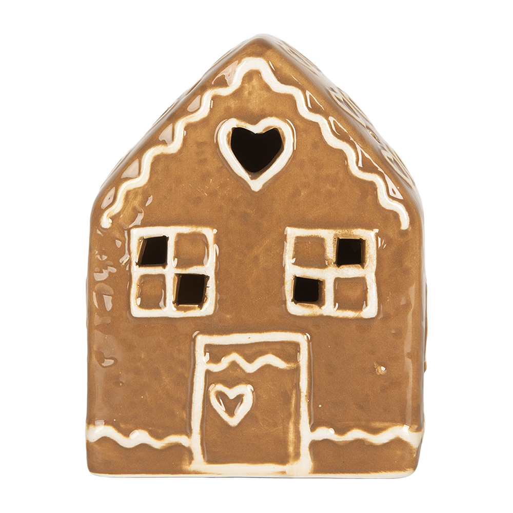 Clayre & Eef   | Decoratie Huisje met LED Bruin Wit 8x6x10 cm | 6CE2337