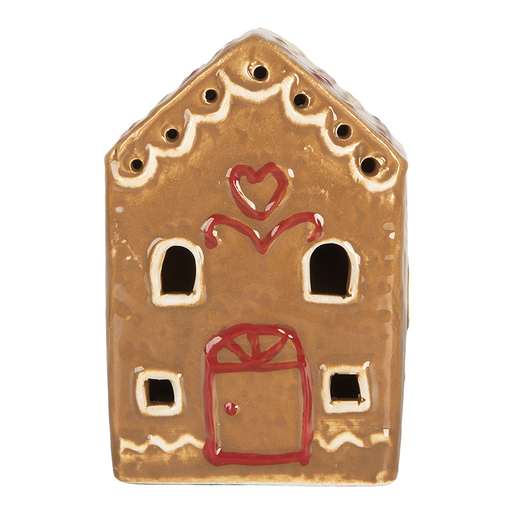 Clayre & Eef   | Decoratie Huisje met LED Bruin Wit 8x6x11 cm | 6CE2340
