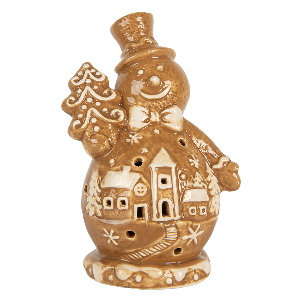 Clayre & Eef   | Kerstdecoratie Sneeuwman Bruin Wit 11x8x16 cm | 6CE2348