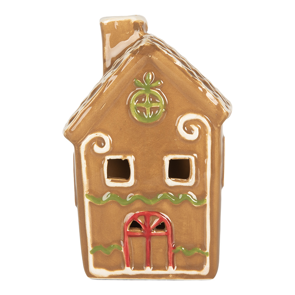 Clayre & Eef   | Decoratie Huisje met LED Bruin Wit 8x8x12 cm | 6CE2349