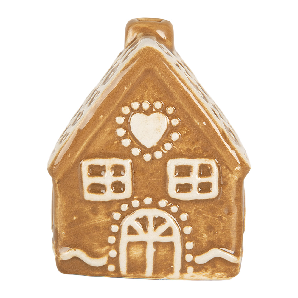Clayre & Eef   | Decoratie Huisje Bruin Wit 6x4x7 cm | 6CE2351