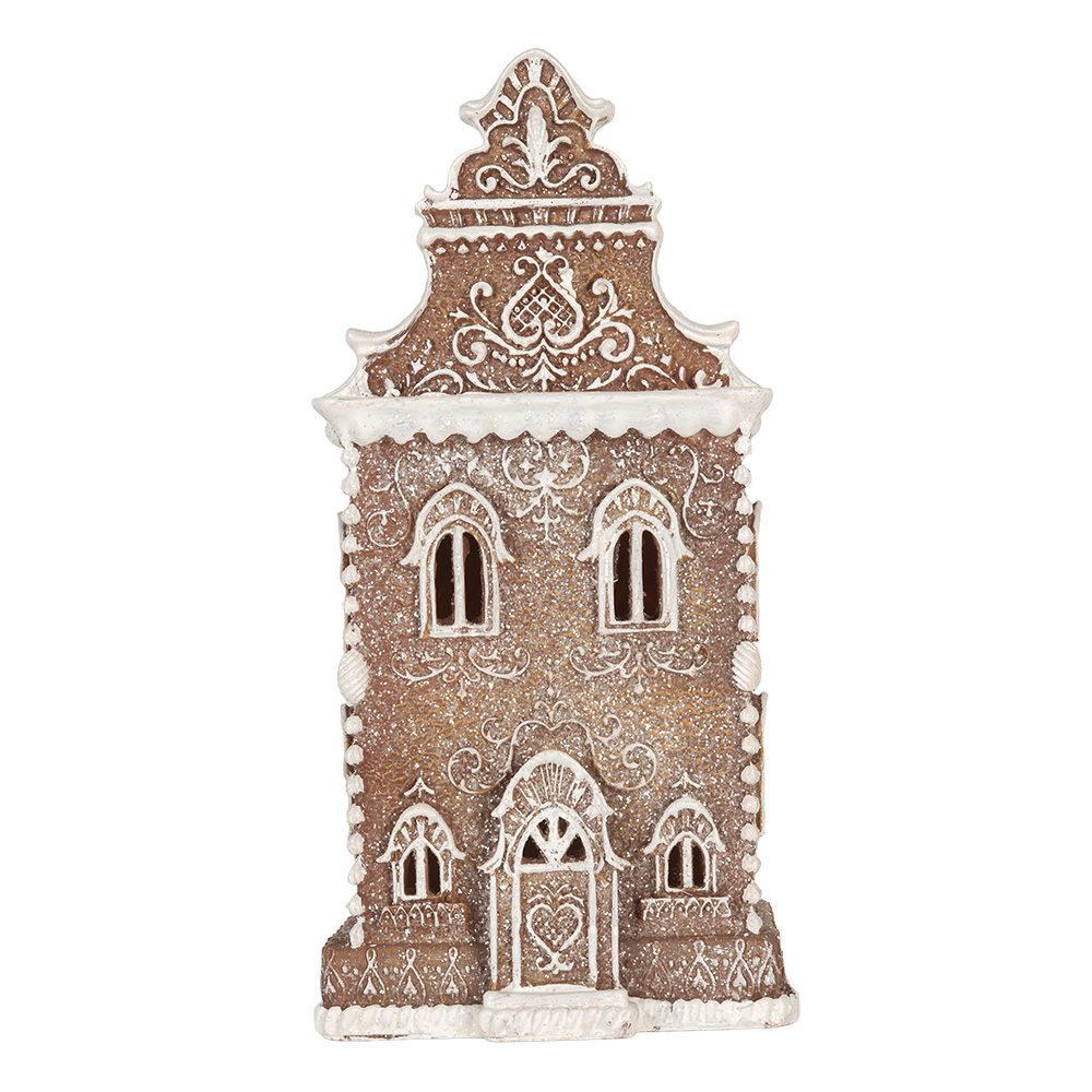 Clayre & Eef   | Decoratie Huis met LED Bruin Wit 17x15x35 cm | 6PR5806