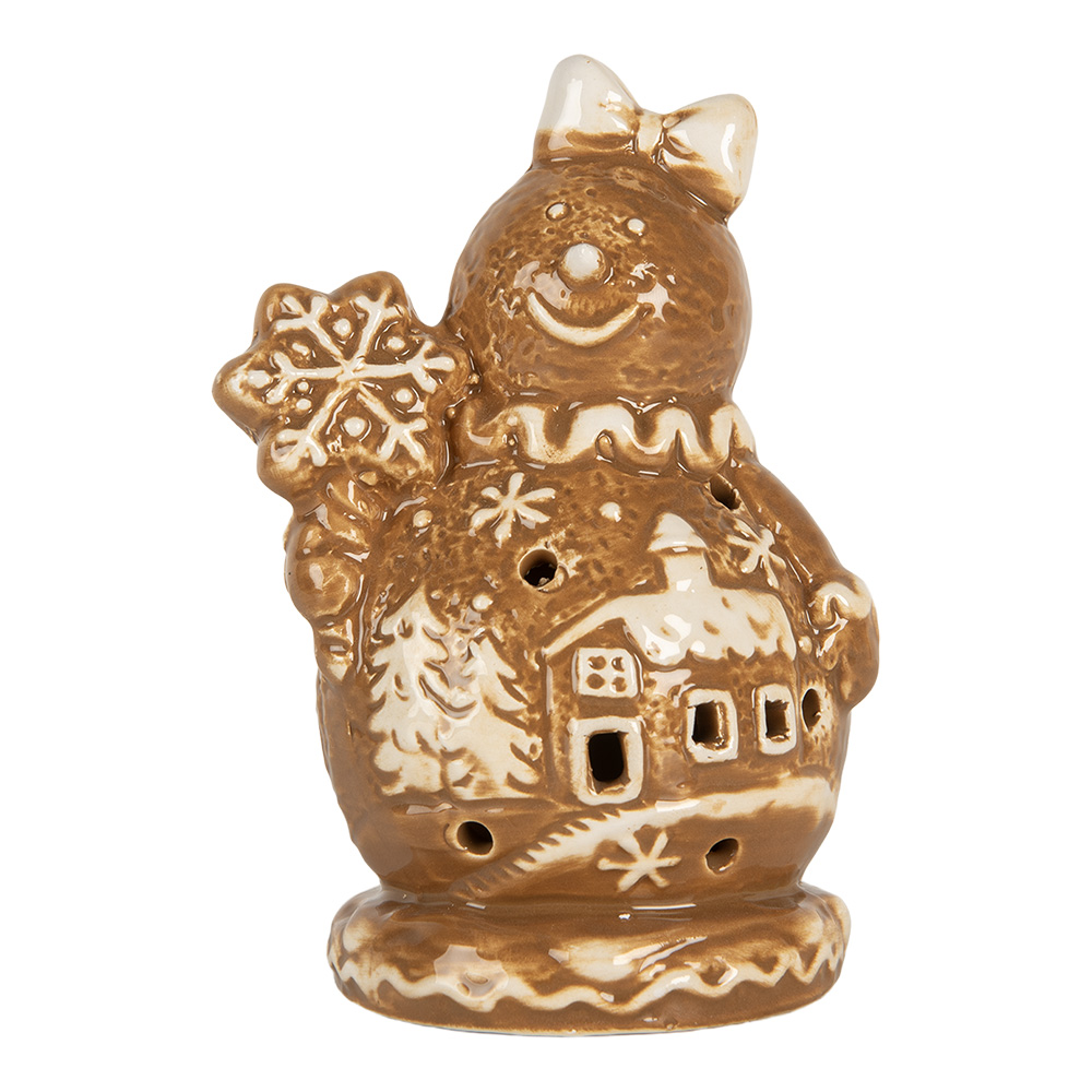 Clayre & Eef   | Kerstdecoratie Sneeuwpop Bruin Wit 9x7x13 cm | 6CE2354