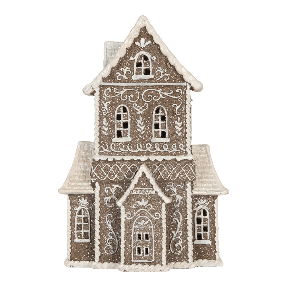 Clayre & Eef   | Decoratie Huis met LED Bruin Wit 23x11x33 cm | 6PR5807