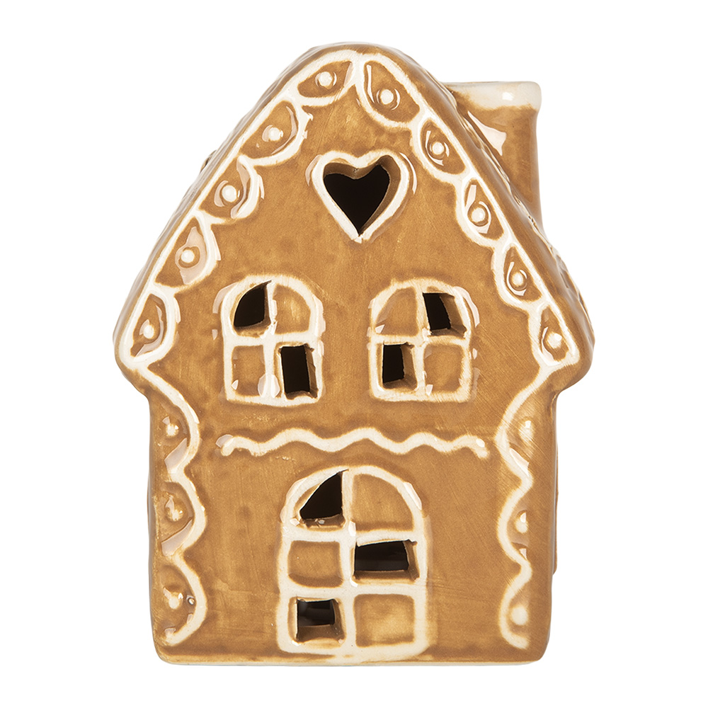 Clayre & Eef   | Decoratie Huisje met LED Bruin Wit 8x6x11 cm | 6CE2355