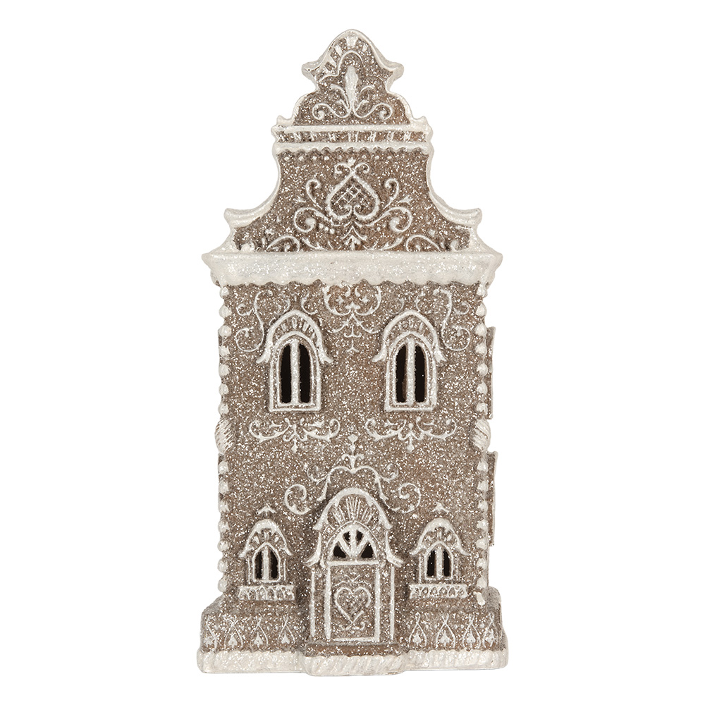 Clayre & Eef   | Decoratie Huis met LED Bruin Wit 17x15x35 cm | 6PR5808