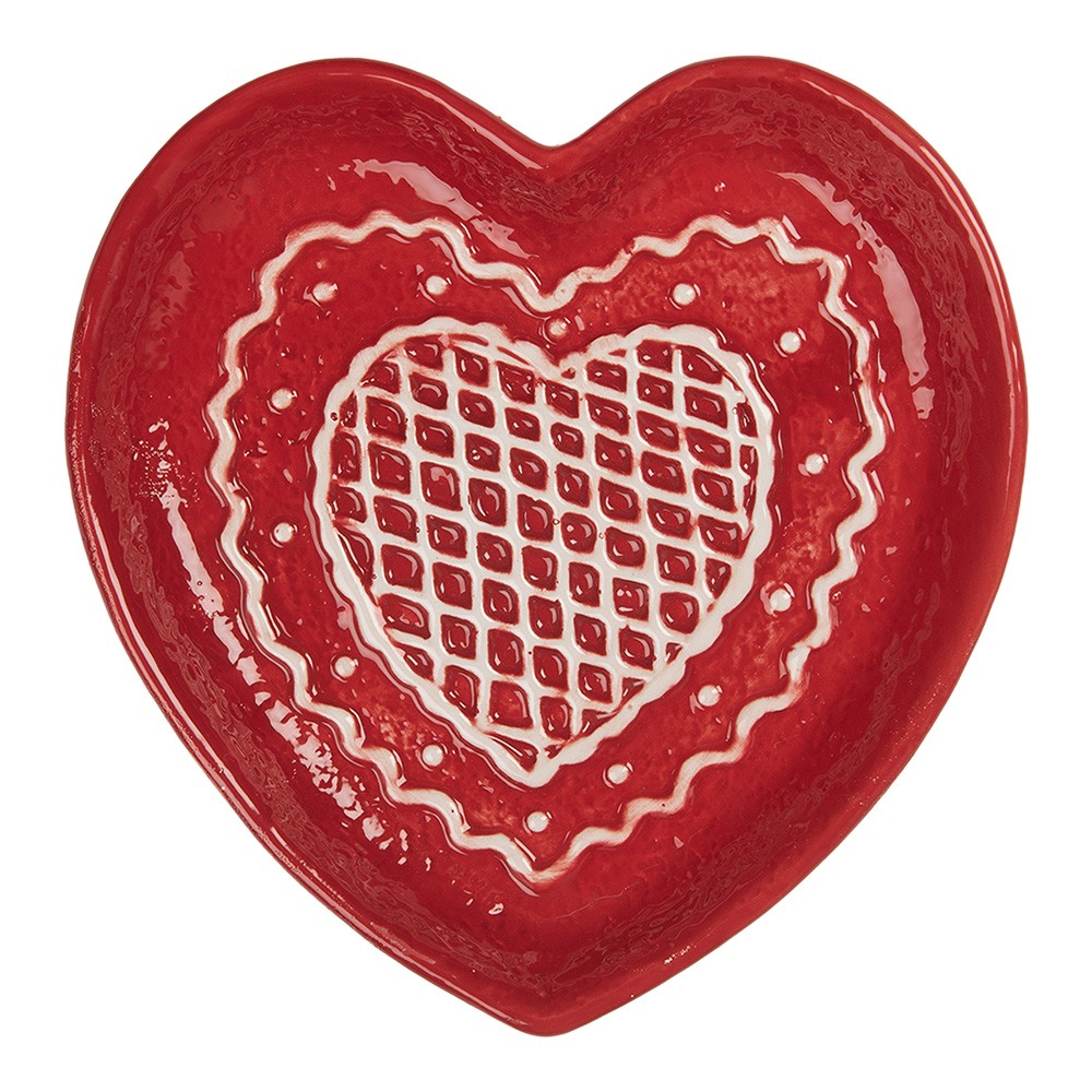 Clayre & Eef   | Servies Ontbijtbord Rood Wit 17x17x3 cm | 6CE2359
