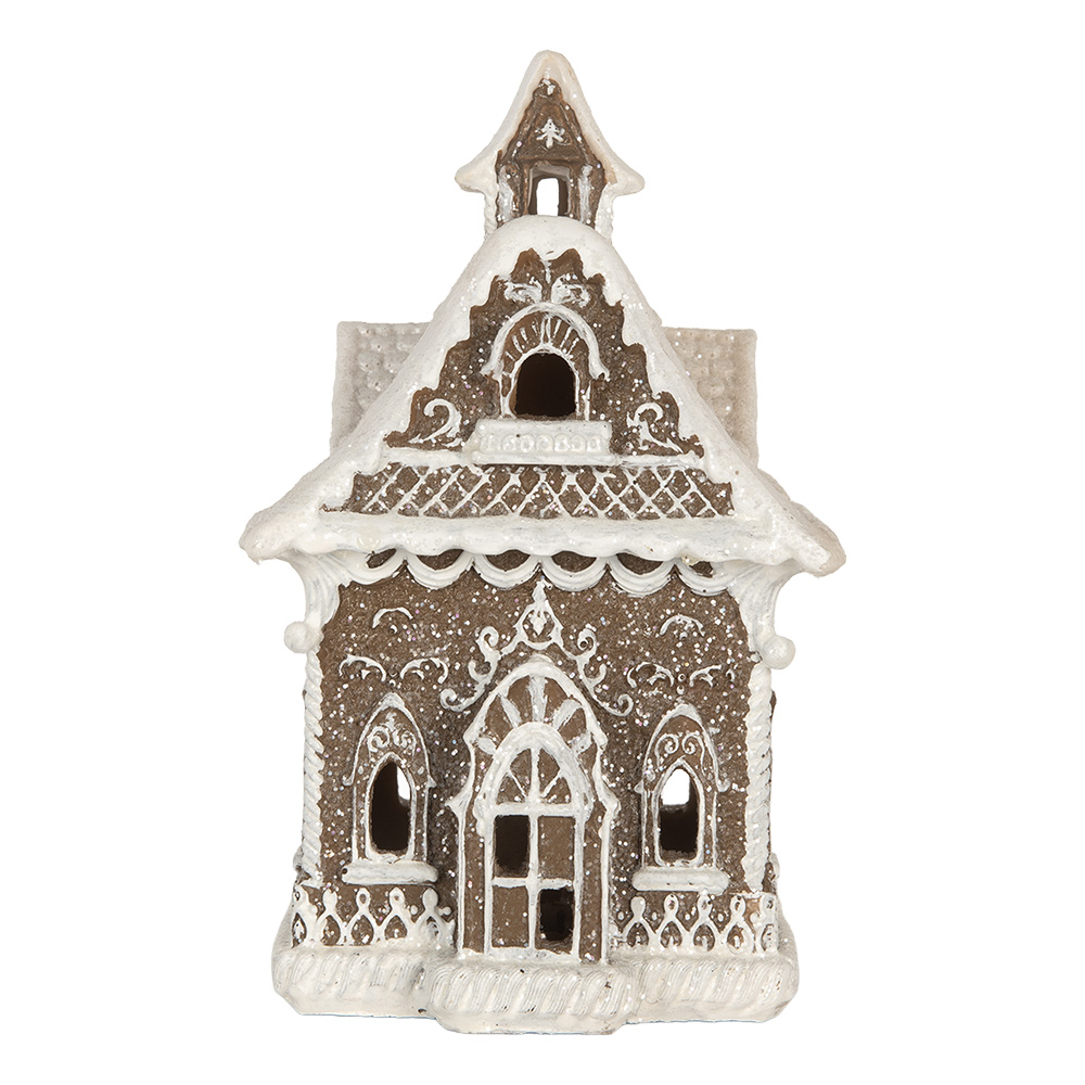 Clayre & Eef   | Decoratie Huis met LED Bruin Wit 13x12x20 cm | 6PR5810