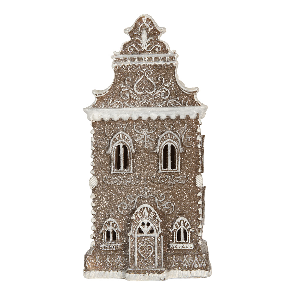 Clayre & Eef   | Decoratie Huis met LED Bruin Wit 12x11x25 cm | 6PR5815