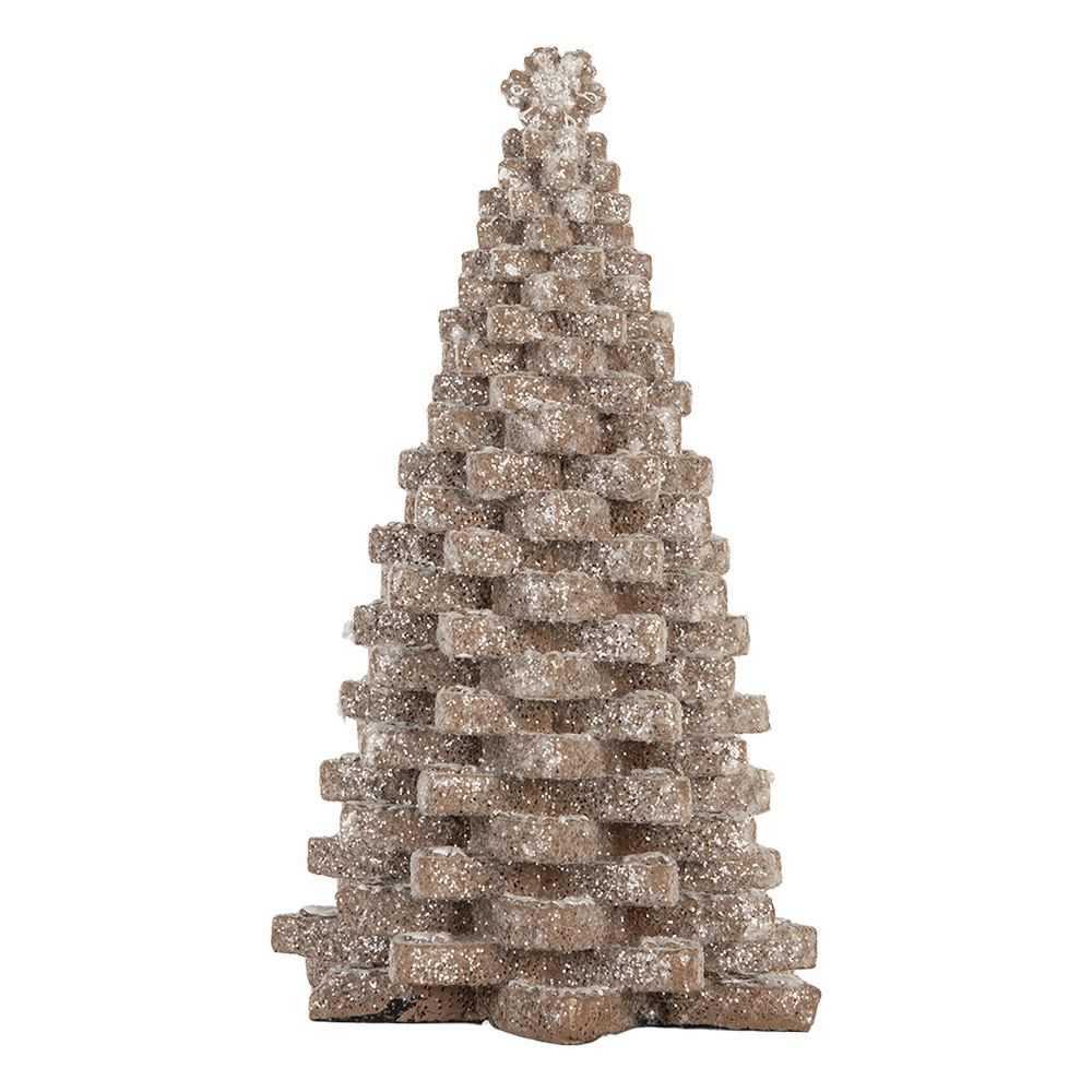 Clayre & Eef   | Kerstdecoratie Kerstboom Bruin Wit 15x15x25 cm | 6PR5821