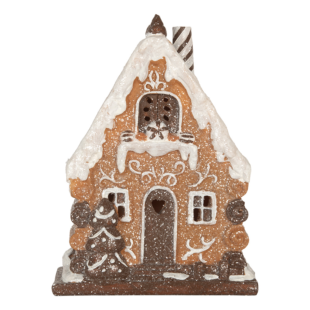Clayre & Eef   | Decoratie Huis met LED Bruin Wit 15x8x19 cm | 6PR5823