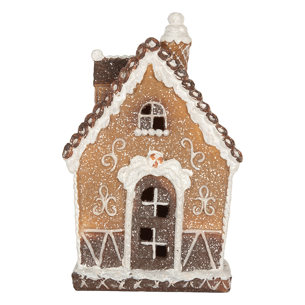 Clayre & Eef   | Decoratie Huis met LED Bruin Wit 13x9x20 cm | 6PR5827