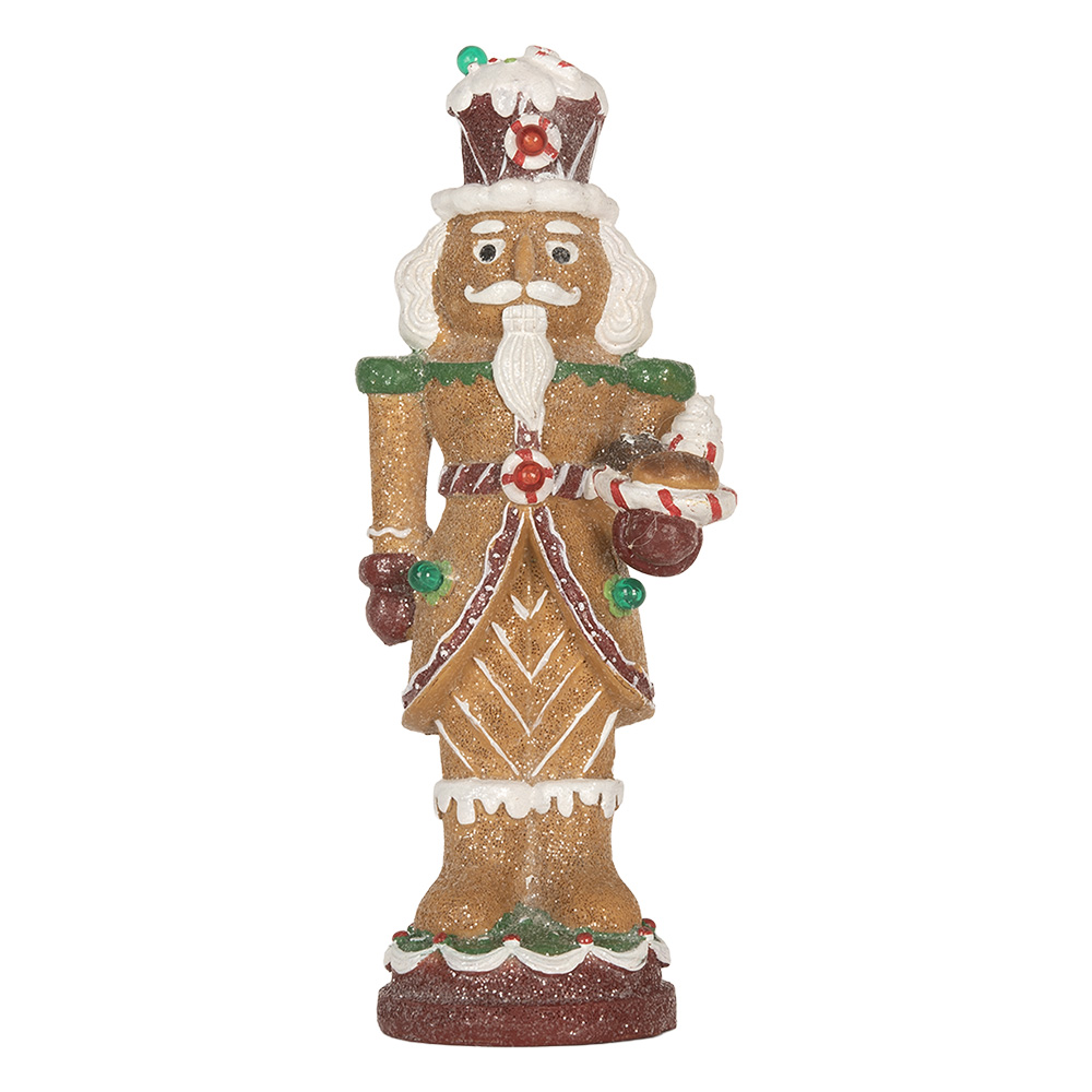 Clayre & Eef   | Kerstdecoratie Notenkraker met LED Bruin Wit 13x10x31 cm / 3xAAA | 6PR5829