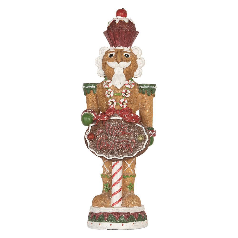 Clayre & Eef   | Kerstdecoratie Notenkraker met LED Bruin Rood 12x10x35 cm / 3xAAA | 6PR5831