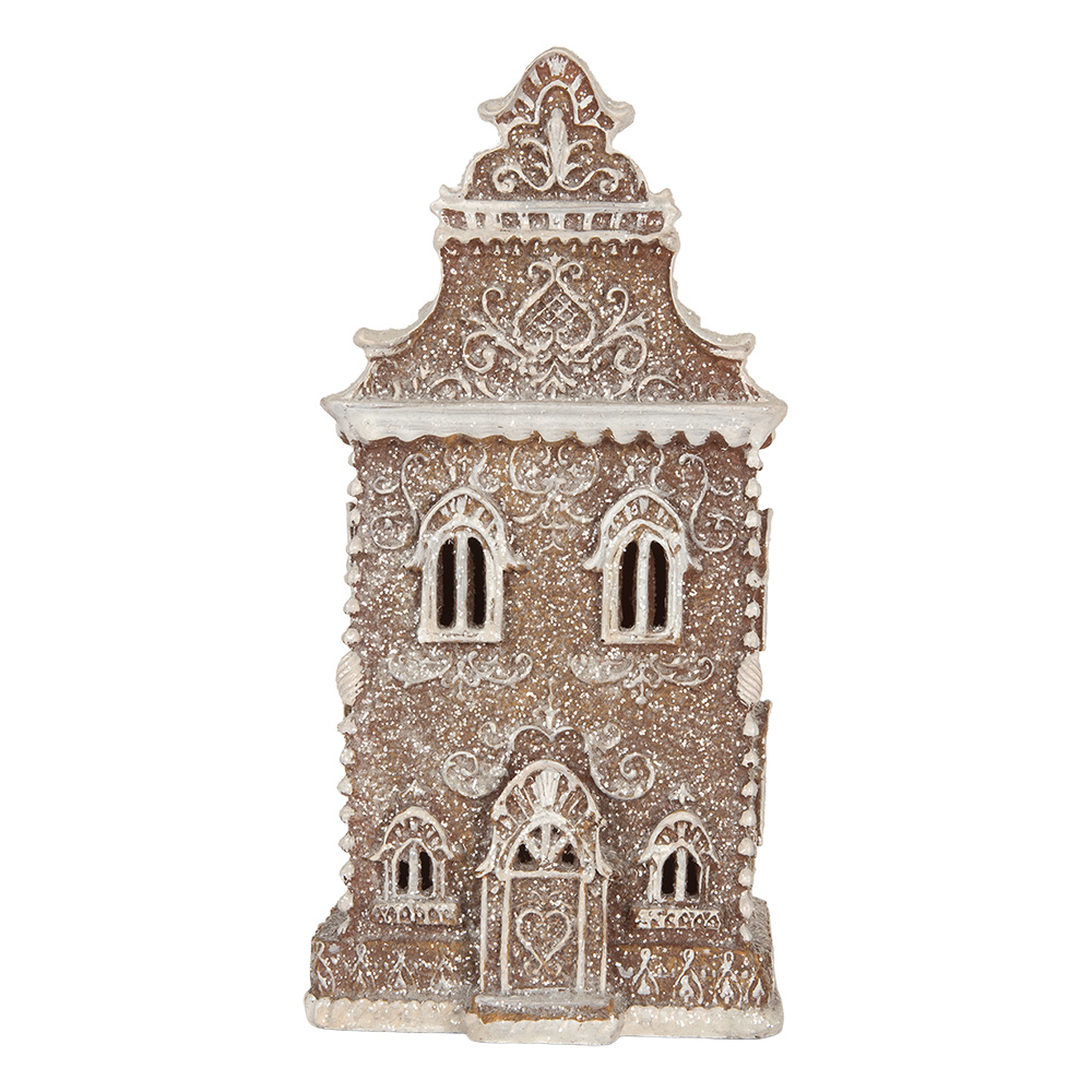 Clayre & Eef   | Decoratie Huis met LED Bruin Wit 12x11x25 cm | 6PR5832