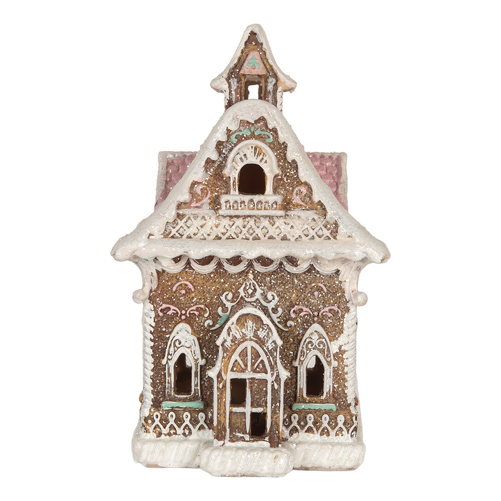 Clayre & Eef   | Decoratie Huis met LED Bruin Roze 16x15x25 cm | 6PR5833