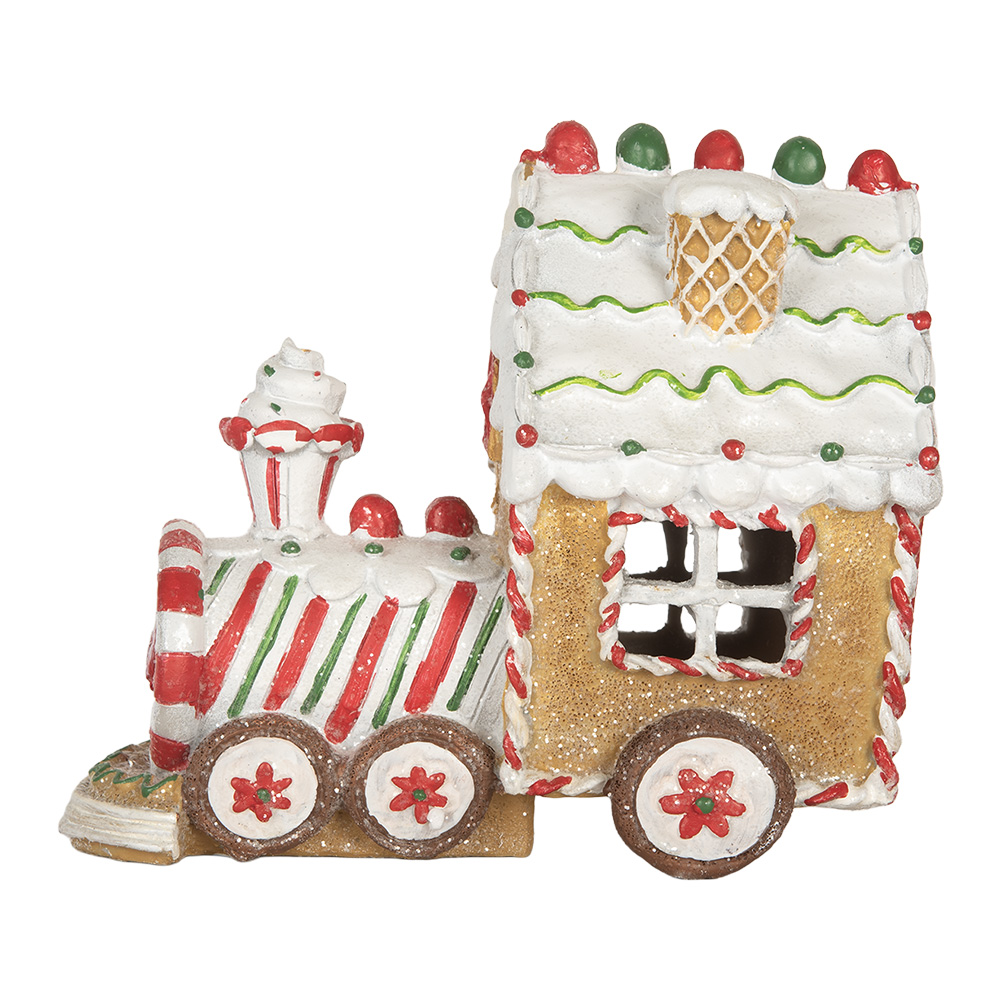 Clayre & Eef   | Kerstdecoratie Locomotief met LED Bruin Wit 21x12x17 cm | 6PR5840