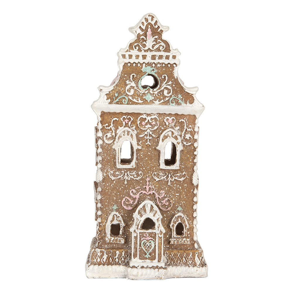 Clayre & Eef   | Decoratie Huis met LED Bruin Roze 9x7x18 cm | 6PR5842