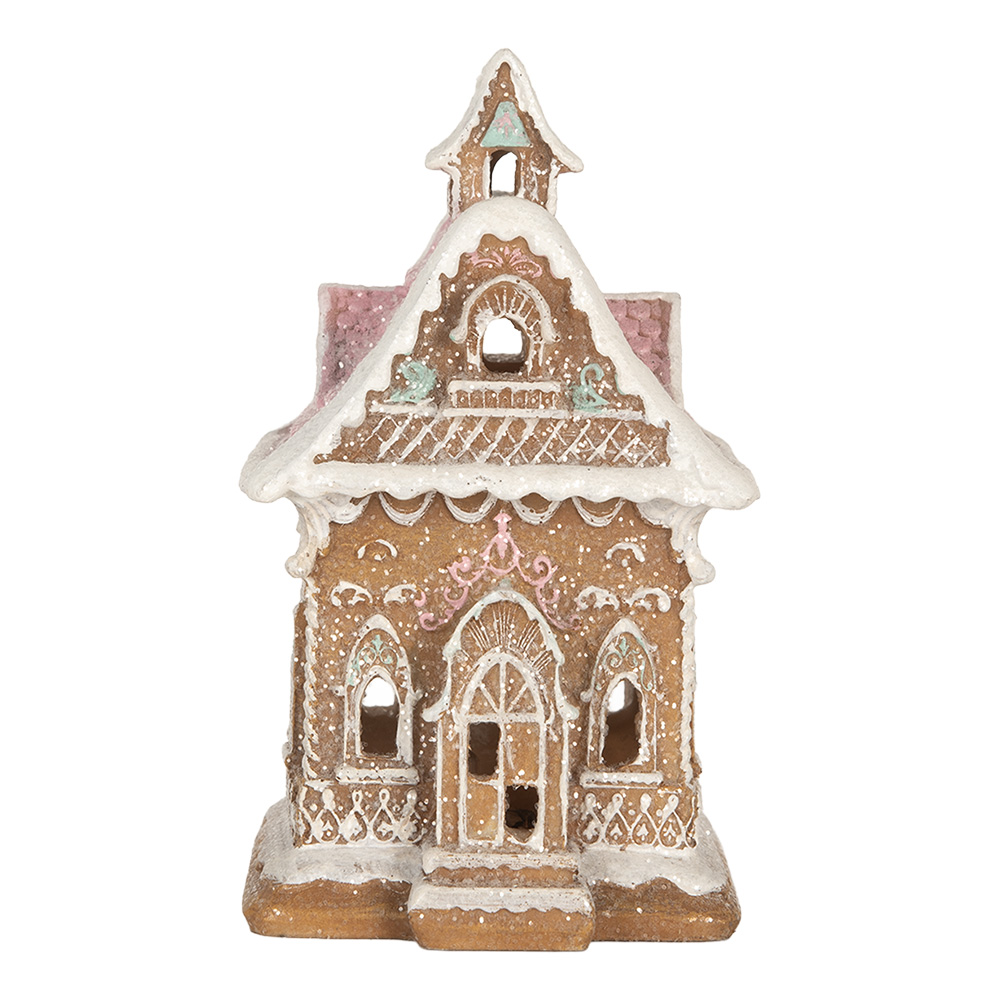 Clayre & Eef   | Decoratie Huis met LED Bruin Roze 9x10x15 cm | 6PR5843