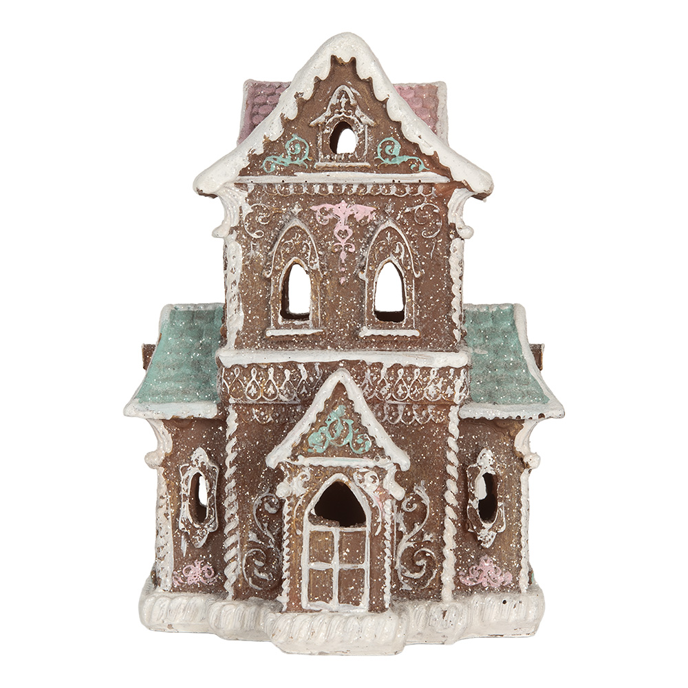 Clayre & Eef   | Decoratie Huis met LED Bruin Roze 15x12x20 cm | 6PR5844