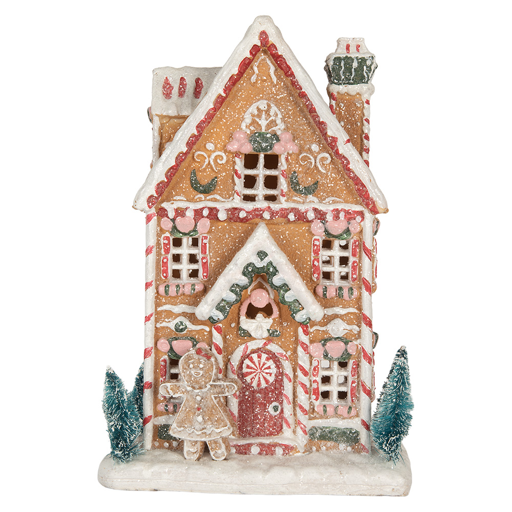 Clayre & Eef   | Decoratie Huis met LED Bruin Wit 17x12x25 cm | 6PR5845