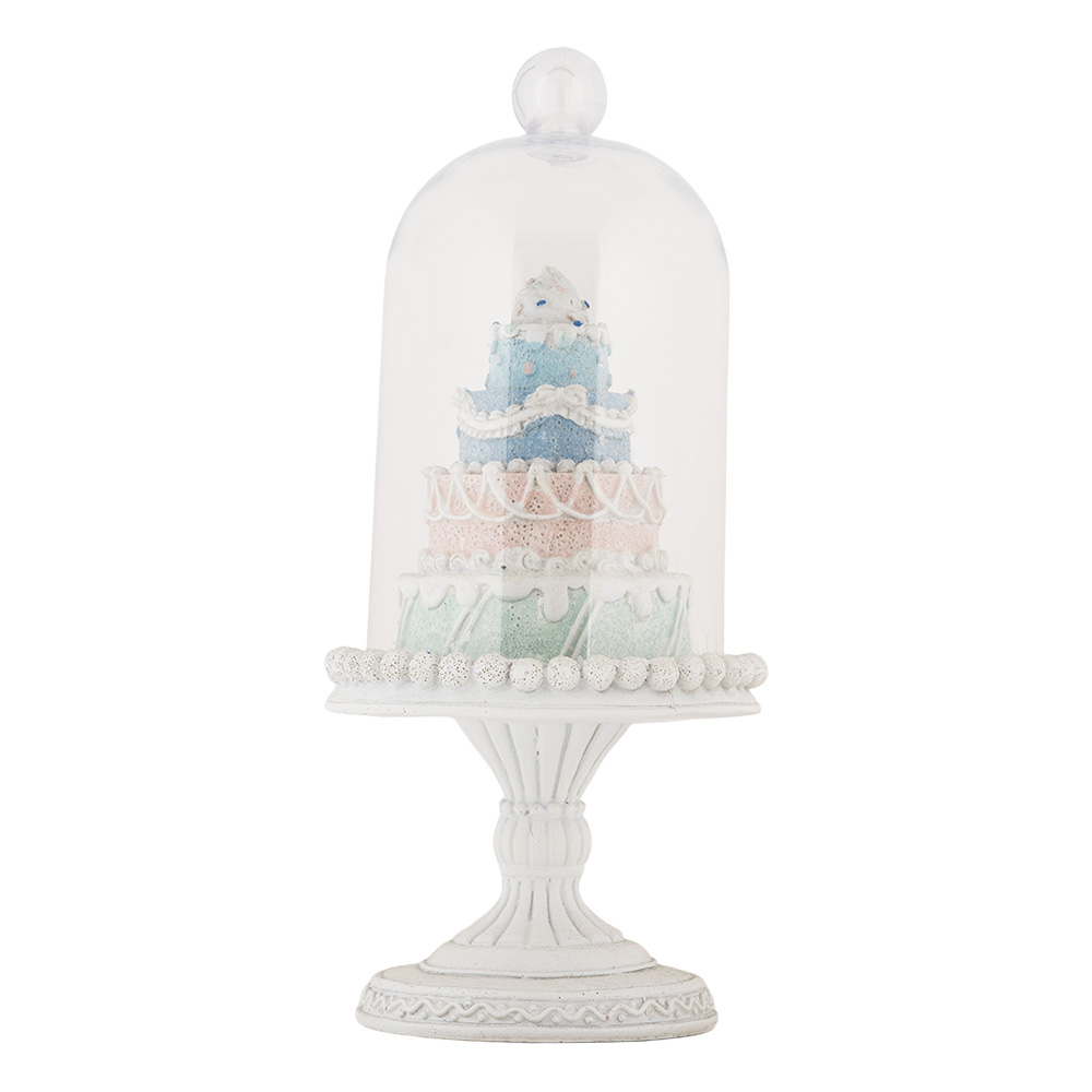 Clayre & Eef   | Glazen Stolp met decoratie Wit Blauw ø 13x27 cm | 6PR5847