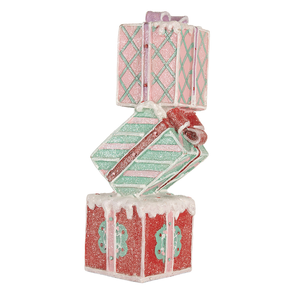 Clayre & Eef   | Decoratie van opgestapelde Cadeautjes Rood Groen 14x16x36 cm | 6PR5848