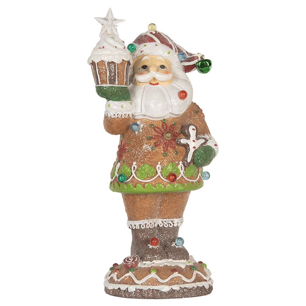 Clayre & Eef   | Kerstdecoratie Kerstman met LED Bruin Wit 15x13x32 cm / 3xAAA | 6PR5853
