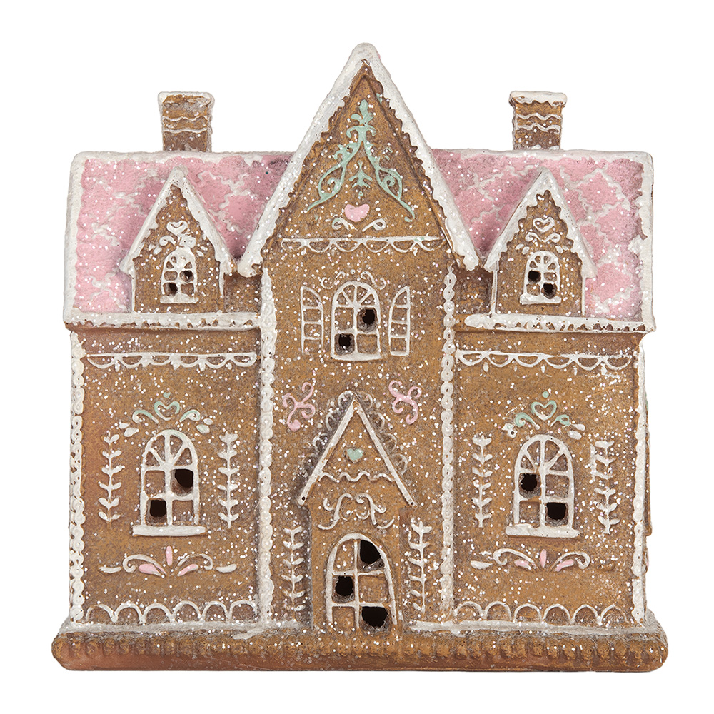Clayre & Eef   | Decoratie Huis met LED Bruin Roze 21x8x20 cm | 6PR5857