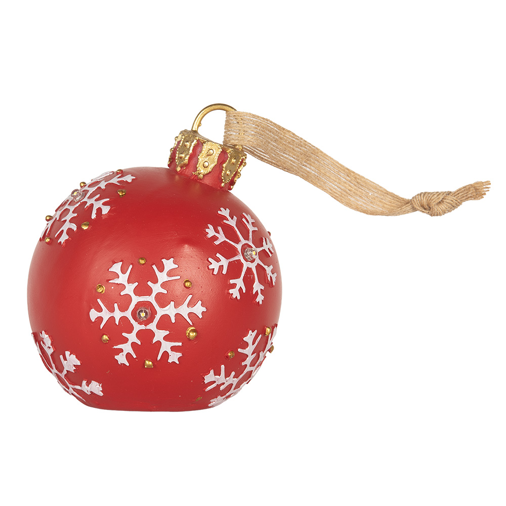 Clayre & Eef   | Decoratie hanger Kerstbal met LED Rood Wit ø 12x14 cm | 6PR5858