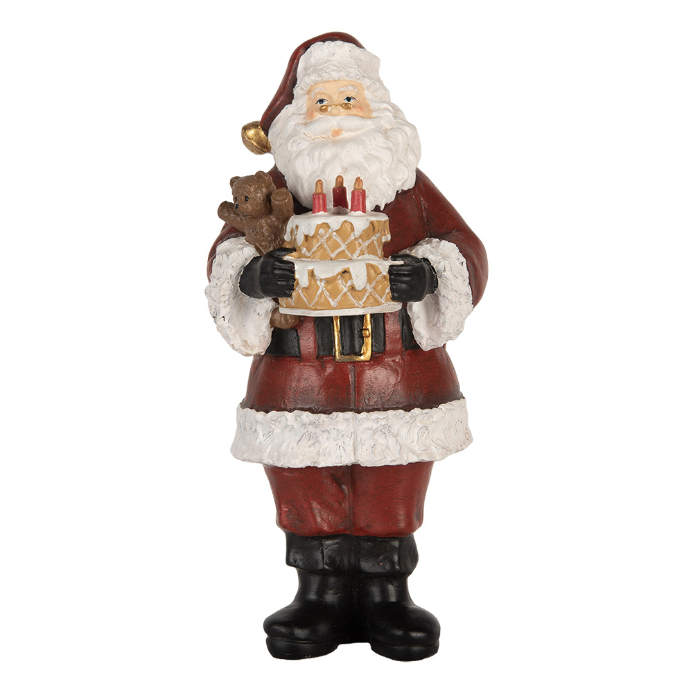 Clayre & Eef   | Kerstdecoratie Kerstman met taart Rood Wit 10x10x21 cm | 6PR5862