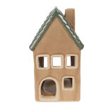 Clayre & Eef | Theelichthouder Kerst Huisje Bruin, Groen 8x8x15 cm | 6CE1600 Clayre & Eef | Theelichthouder Kerst Huisje Bruin, Groen 8x8x15 cm | 6CE1600