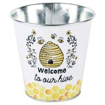 Dekoratief | Bloempot blik 'Welcome to our bee hive', 13x13x10cm | A210676 Dekoratief | Bloempot blik 'Welcome to our bee hive', 13x13x10cm | A210676