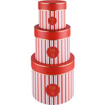Dekoratief | Set 3 tondozen 'Pour Toi', rood/wit, 15x15x14cm | A220066 Dekoratief | Set 3 tondozen 'Pour Toi', rood/wit, 15x15x14cm | A220066