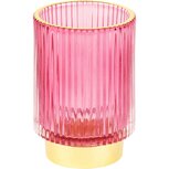 Dekoratief | Theelichtglas geribbeld op voet, roze/goud, 9x9x13cm | A225029 Dekoratief | Theelichtglas geribbeld op voet, roze/goud, 9x9x13cm | A225029