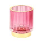 Dekoratief | Theelichtglas geribbeld op voet, roze/goud, 7x7x8cm | A225030 Dekoratief | Theelichtglas geribbeld op voet, roze/goud, 7x7x8cm | A225030