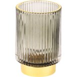 Dekoratief | Theelichtglas geribbeld op voet, zwart/goud, 9x9x13cm | A225031 Dekoratief | Theelichtglas geribbeld op voet, zwart/goud, 9x9x13cm | A225031