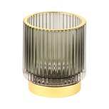 Dekoratief | Theelichtglas geribbeld op voet, zwart/goud, 7x7x8cm | A225032 Dekoratief | Theelichtglas geribbeld op voet, zwart/goud, 7x7x8cm | A225032