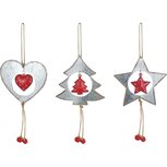 Dekoratief | Hanger hart/boom/ster, grijs/rood, metaal, 11x1x29cm, set van 3 stuks | A225146 Dekoratief | Hanger hart/boom/ster, grijs/rood, metaal, 11x1x29cm, set van 3 stuks | A225146