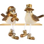 Dekoratief | Vogeltje m/hangbeentjes, naturel/goud, resina, 8x5x7cm, set van 2 stuks | A225420 Dekoratief | Vogeltje m/hangbeentjes, naturel/goud, resina, 8x5x7cm, set van 2 stuks | A225420