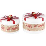 Dekoratief | Set 2 dozen rond 'Let it Snow', wit, metaal/jute, 21x21x13cm | A225737 Dekoratief | Set 2 dozen rond 'Let it Snow', wit, metaal/jute, 21x21x13cm | A225737