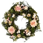 Dekoratief | Krans m/rozen, groen/roze, naturel, 32x32x8cm | A230154 Dekoratief | Krans m/rozen, groen/roze, naturel, 32x32x8cm | A230154