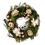 Dekoratief | Krans m/rozen, groen/wit, naturel, 21x21x7cm | A230155 Dekoratief | Krans m/rozen, groen/wit, naturel, 21x21x7cm | A230155